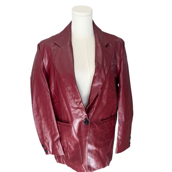 Princess Polly - Jocelyn Faux Leather Boyfriend Blazer Burgundy Sz M/L - Picture 4 of 8